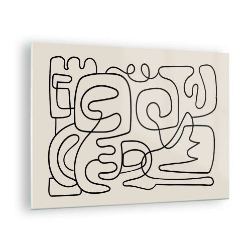 Üveg kép - Fekete absztrakt vonalak alkotnak összetett mintát bézs alapon - 70x50cm - A nyomonkövetésben - Modern fali dekoráció nappalihoz és hálószobához ARTTOR