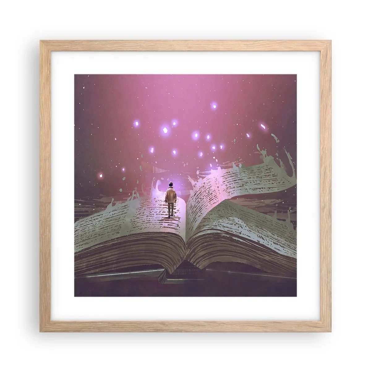 Poszter világos tölgy keretben - Meghívás egy másik világba – olvass! - 40x40 cm