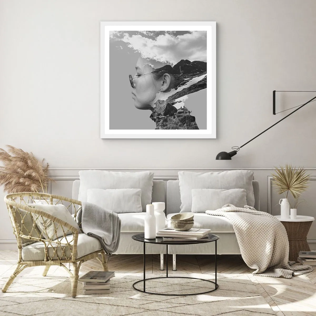 Poszter fekete keretben - Hegyes és felhős portré - 50x50 cm