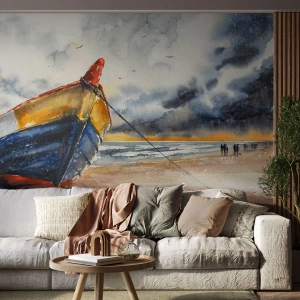 Fotótapéta Premium Canvas - Pihenés a parton - Tájkép, Hajó, Tengerpart - 350x256 cm