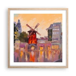 Poszter világos tölgy keretben - Párizsi ikonok - Moulin Rouge - 50x50 cm