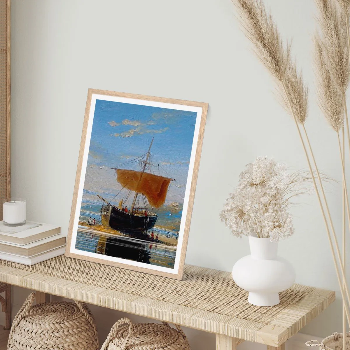 Poszter világos tölgy keretben - Víz, föld, levegő - 70x100 cm