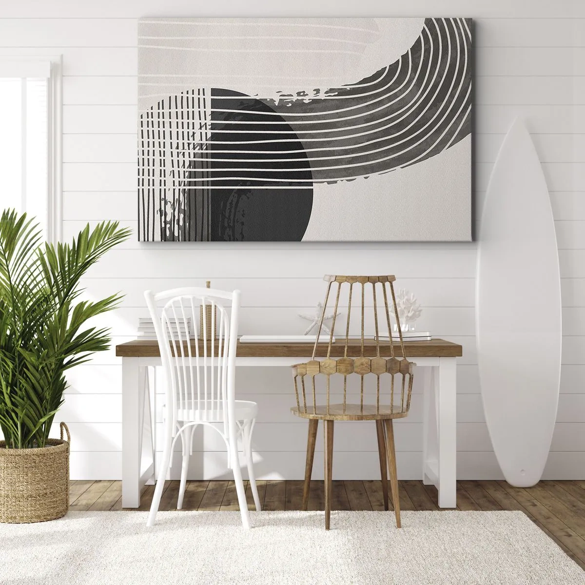 Vászonkép - Absztrakt minta vonalakkal és geometriai alakzatokkal - 70x50cm - Oda és vissza - Modern fali dekoráció nappalihoz és hálószobához ARTTOR