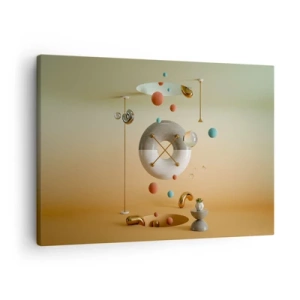 Vászonkép - Pasztellszínű geometriai alakzatok szürrealisztikus elrendezésben - 70x50cm - Bármi megtörténhet - Modern fali dekoráció nappalihoz és hálószobához ARTTOR