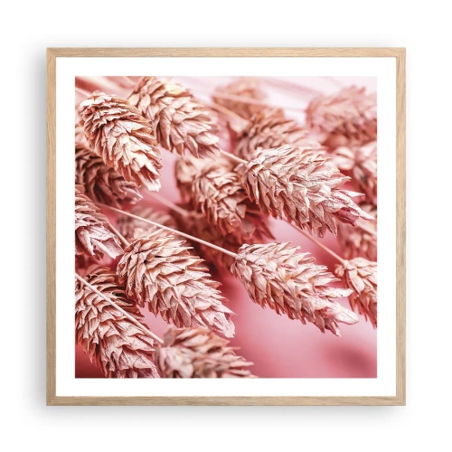Poszter világos tölgy keretben - Rózsaszín virágos kaszkád - 60x60 cm