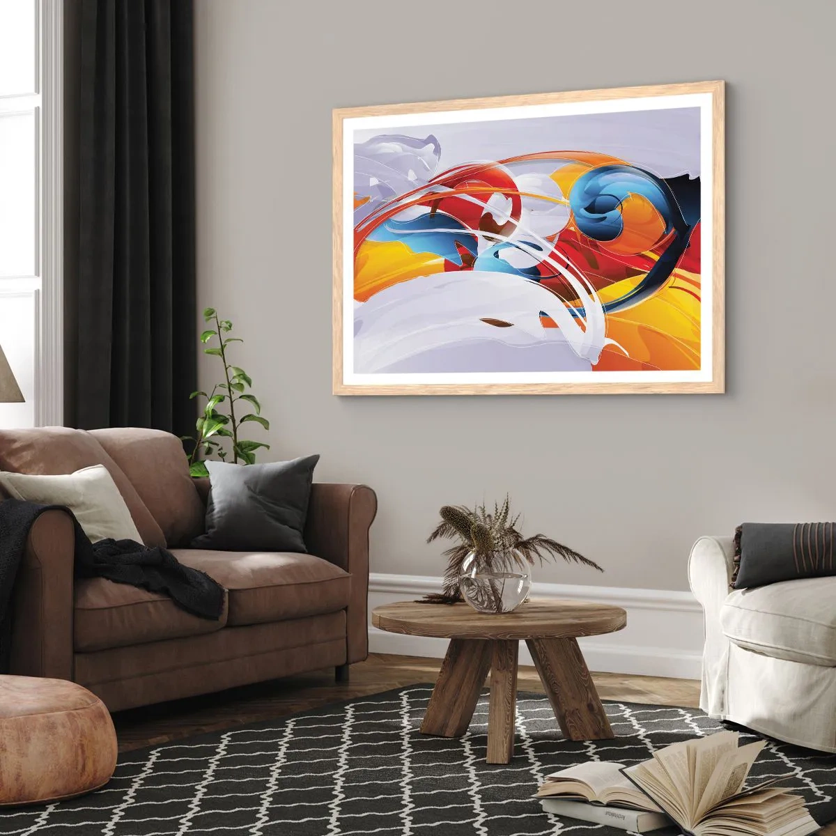 Poszter világos tölgy keretben - Az elemek tánca - 91x61 cm