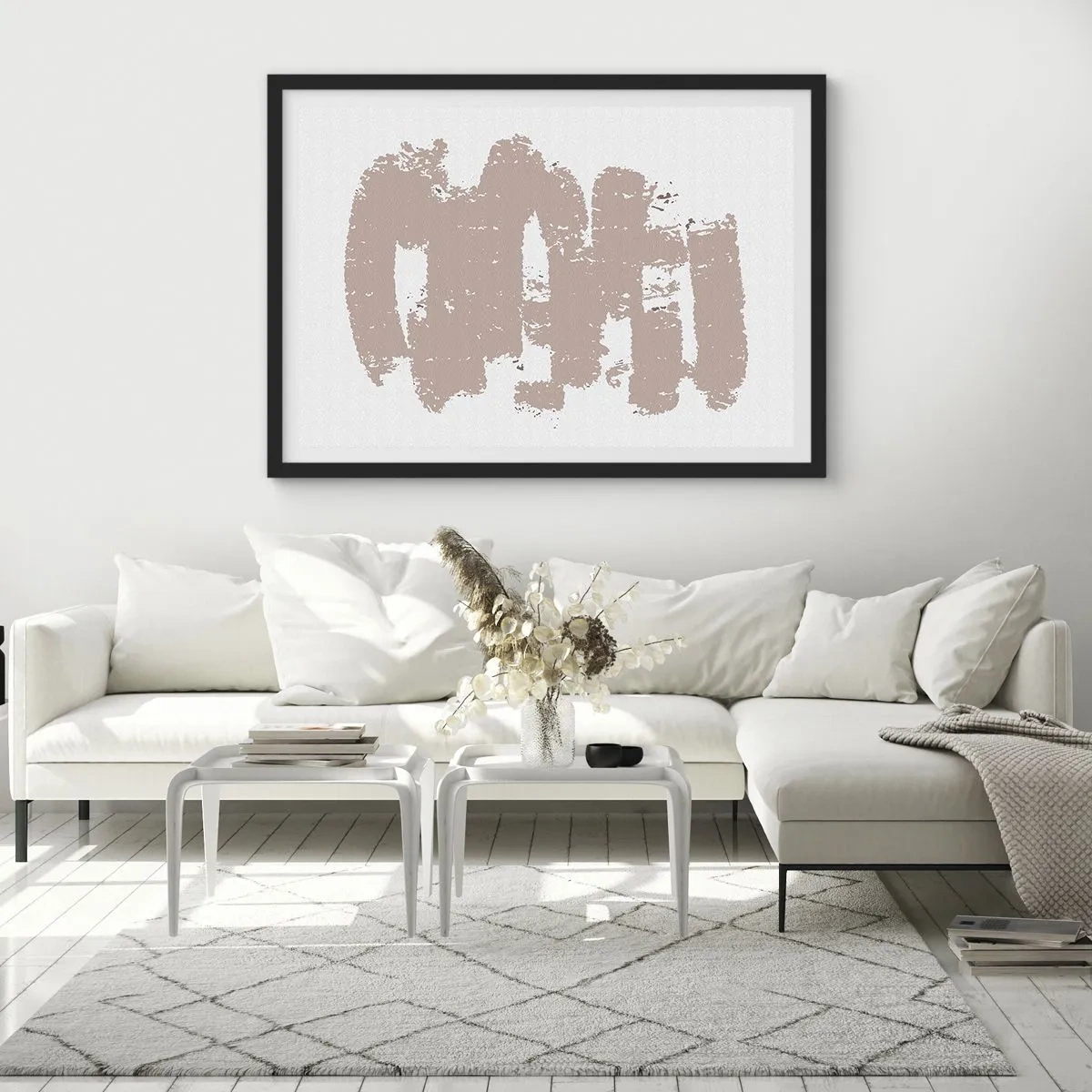 Poszter fehér keretben - Absztrakció lágy rózsaszínben - 70x50 cm
