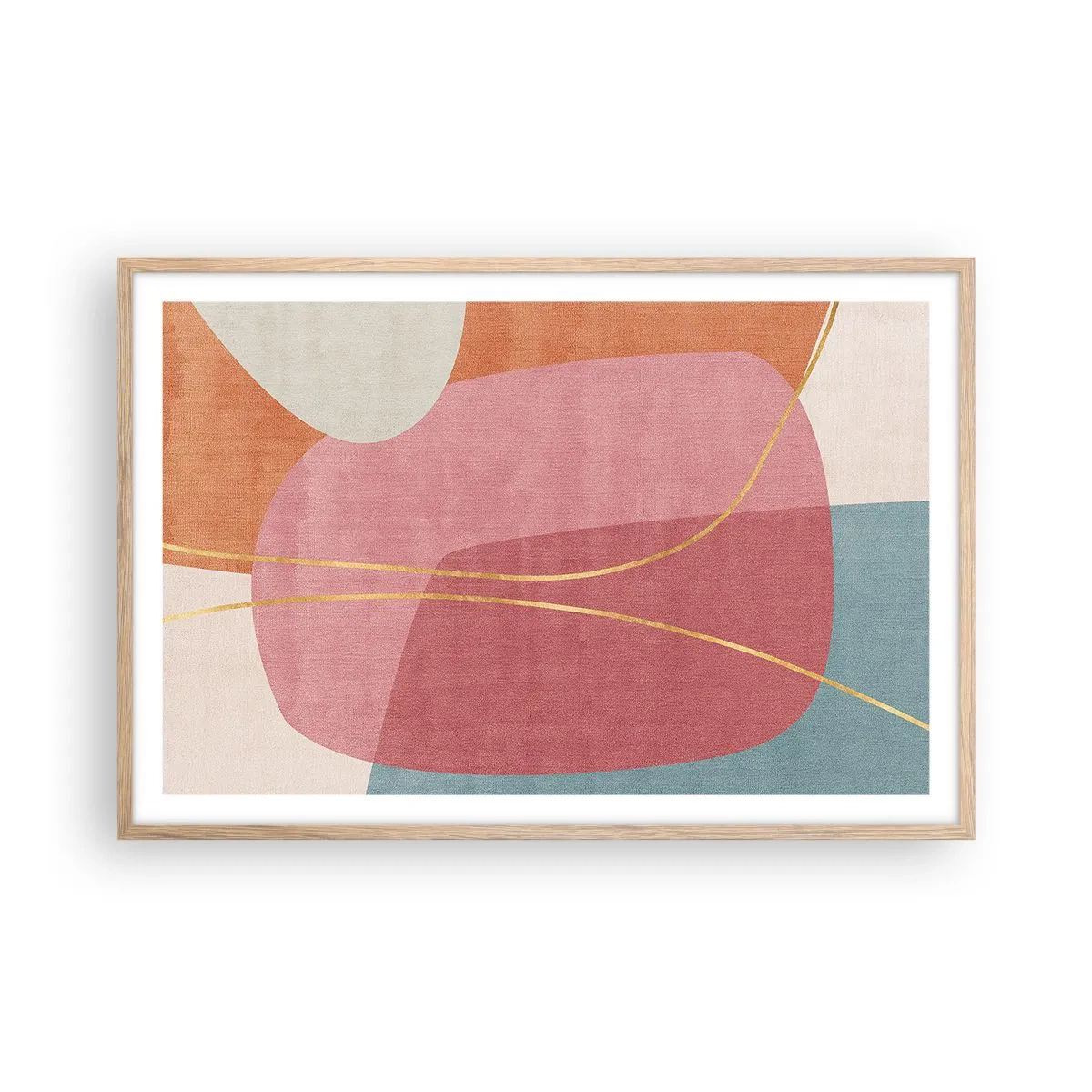 Poszter világos tölgy keretben - Pasztell kompozíció aranyszálakkal - 91x61 cm