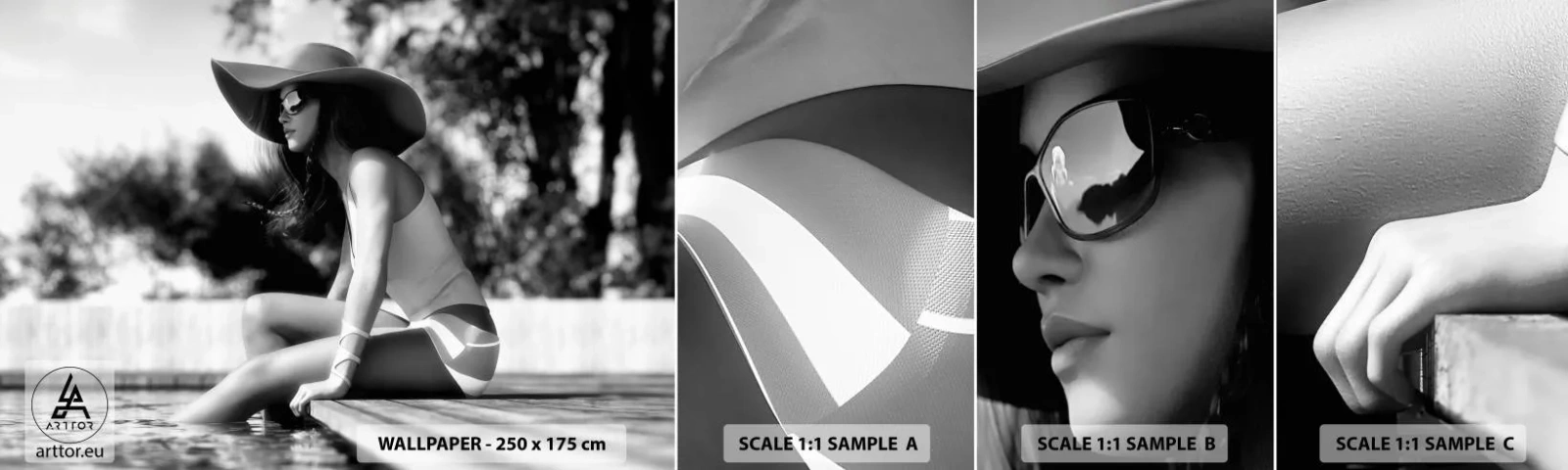 Fotótapéta Minta Standard Eco - Egy nyári álom - Nő, Kalap, Úszómedence - 100x30 cm