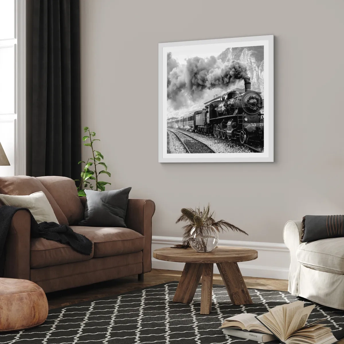 Poszter fekete keretben - Indulását a mozdony várja… - 60x60 cm