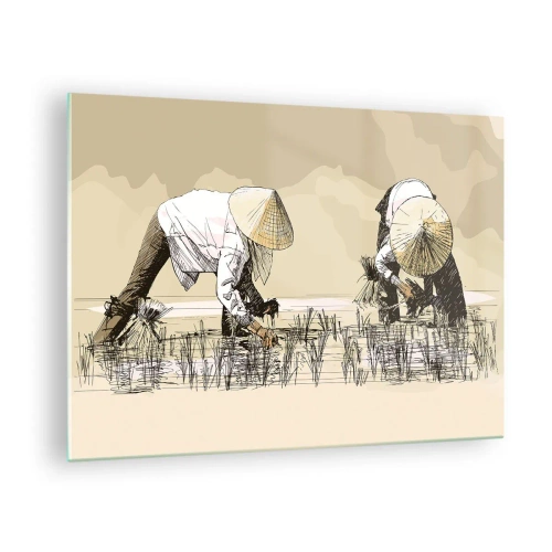 Üveg kép - A gazdálkodók minimalista illusztrációja - 70x50cm - Sikeres betakarítást - Modern fali dekoráció nappalihoz és hálószobához ARTTOR