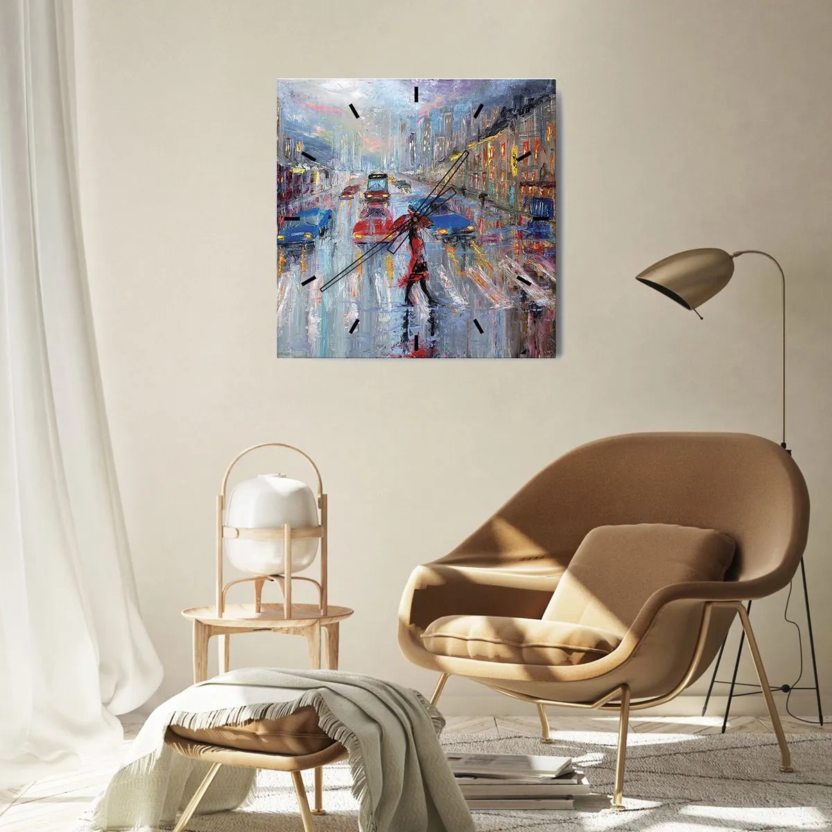 Falióra, Óra - Esős délután a városban - 40x40 cm
