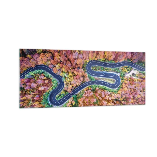Üveg kép - Kanyargós út az erdőn keresztül - 100x40 cm
