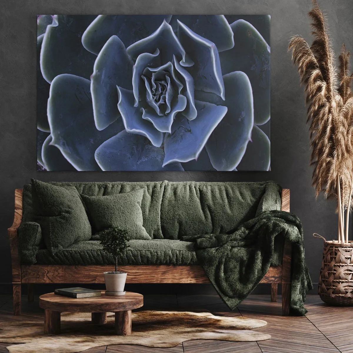Vászonkép - Zöld pozsgás rozetta közeli képe - 70x50cm - A sivatag virága - Modern fali dekoráció nappalihoz és hálószobához ARTTOR