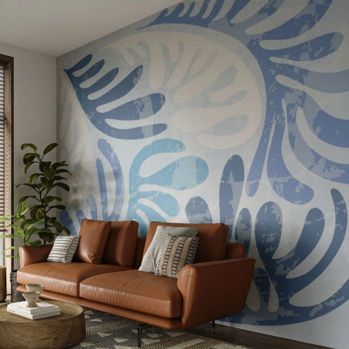 Fotótapéta Premium Sand - Kék páfrányok - Minimalizmus, Pasztell, Boho - 500x350 cm