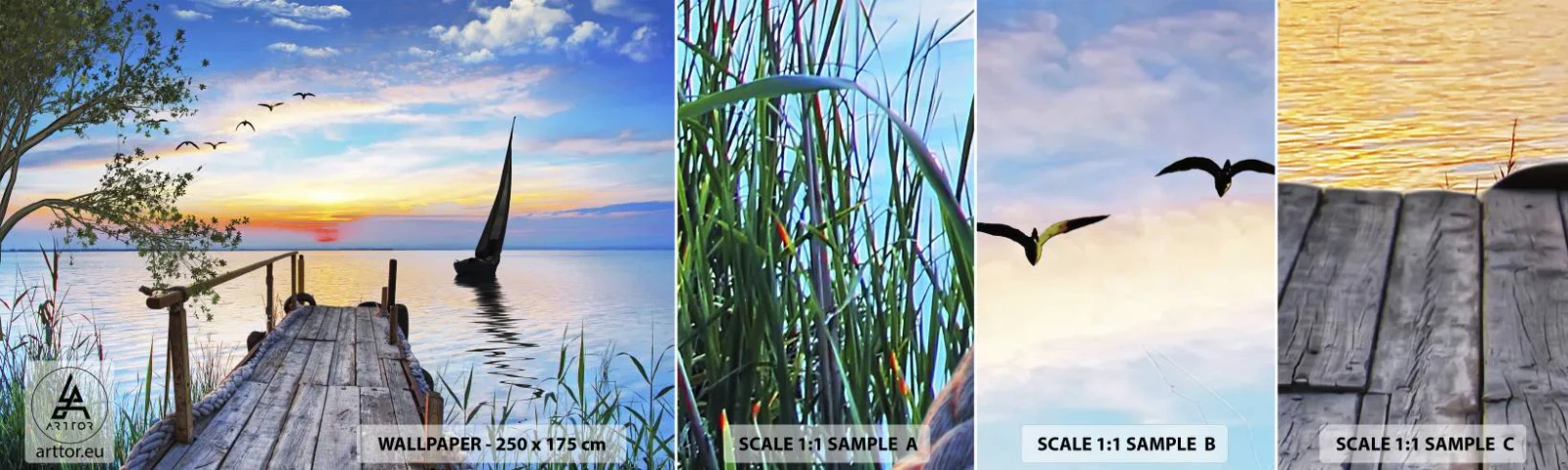 Fotótapéta Minta Öntapadós Deluxe Sticker - Kellemes este - Tájkép, Tó, Fa híd - 100x30 cm