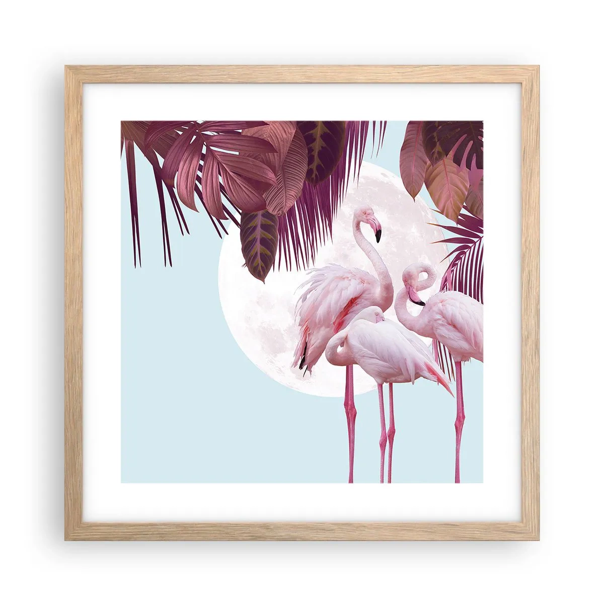 Poszter világos tölgy keretben - Három madárgrácia - 40x40 cm