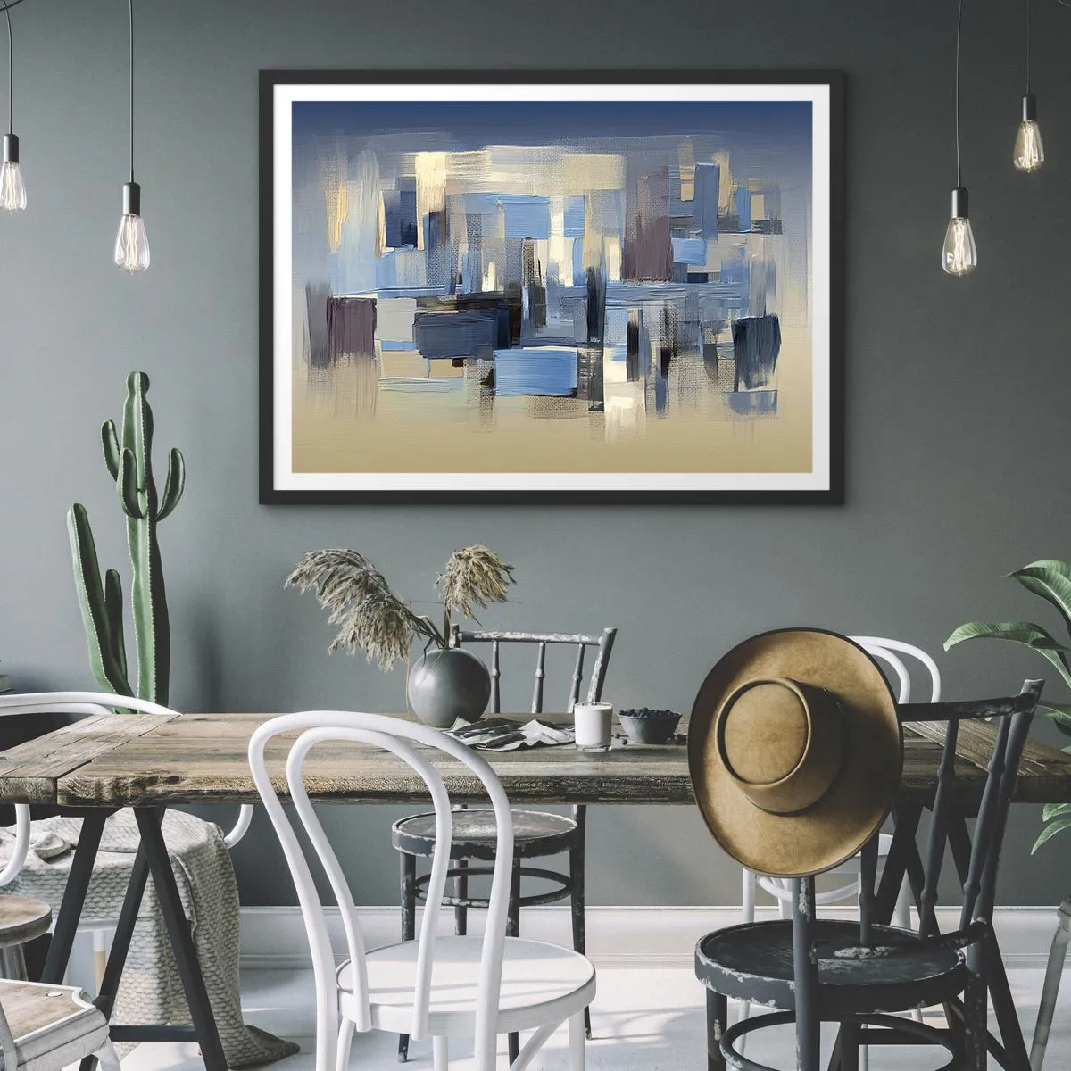 Poszter fehér keretben - Kék építmény - 100x70 cm