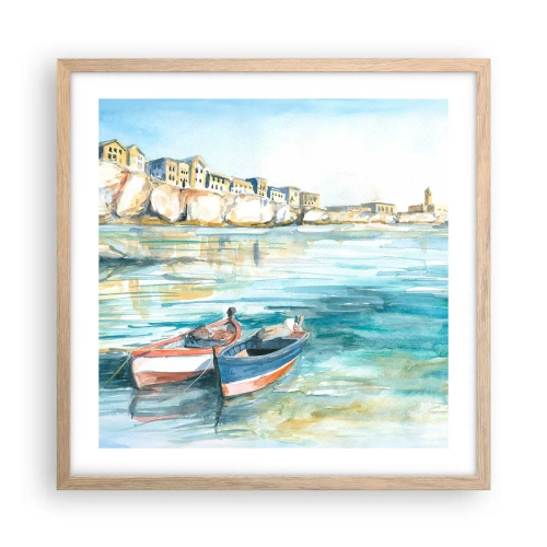 Poszter világos tölgy keretben - Tájkép azúrkéken - 50x50 cm