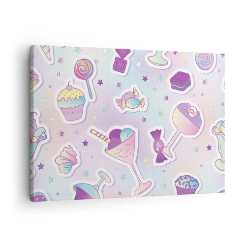 Vászonkép - Pasztell minták édességekkel és desszertekkel - 70x50cm - Hogy minden nap születésnap legyen - Modern fali dekoráció nappalihoz és hálószobához ARTTOR