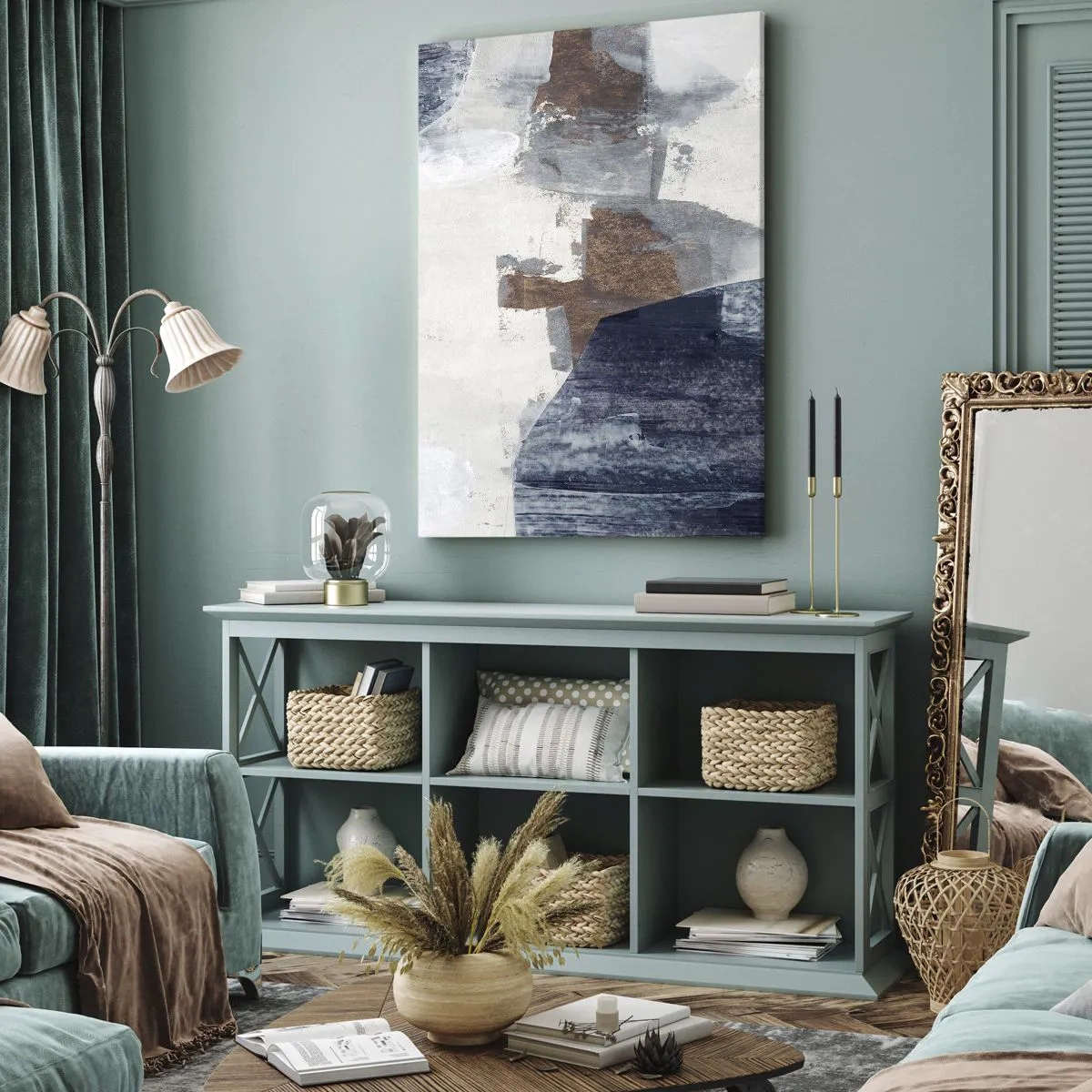 Vászonkép - Kékes barna formák - 70x100 cm