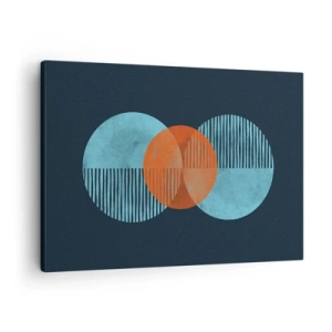 Vászonkép - Geometriai körök kék és narancssárga árnyalatokban - 70x50cm - Szimmetrikus kompozíció - Modern fali dekoráció nappalihoz és hálószobához ARTTOR