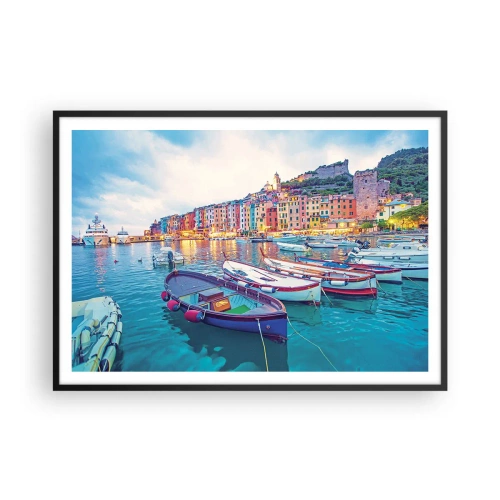 Poszter fehér keretben - Színes este a kikötőben - 100x70 cm