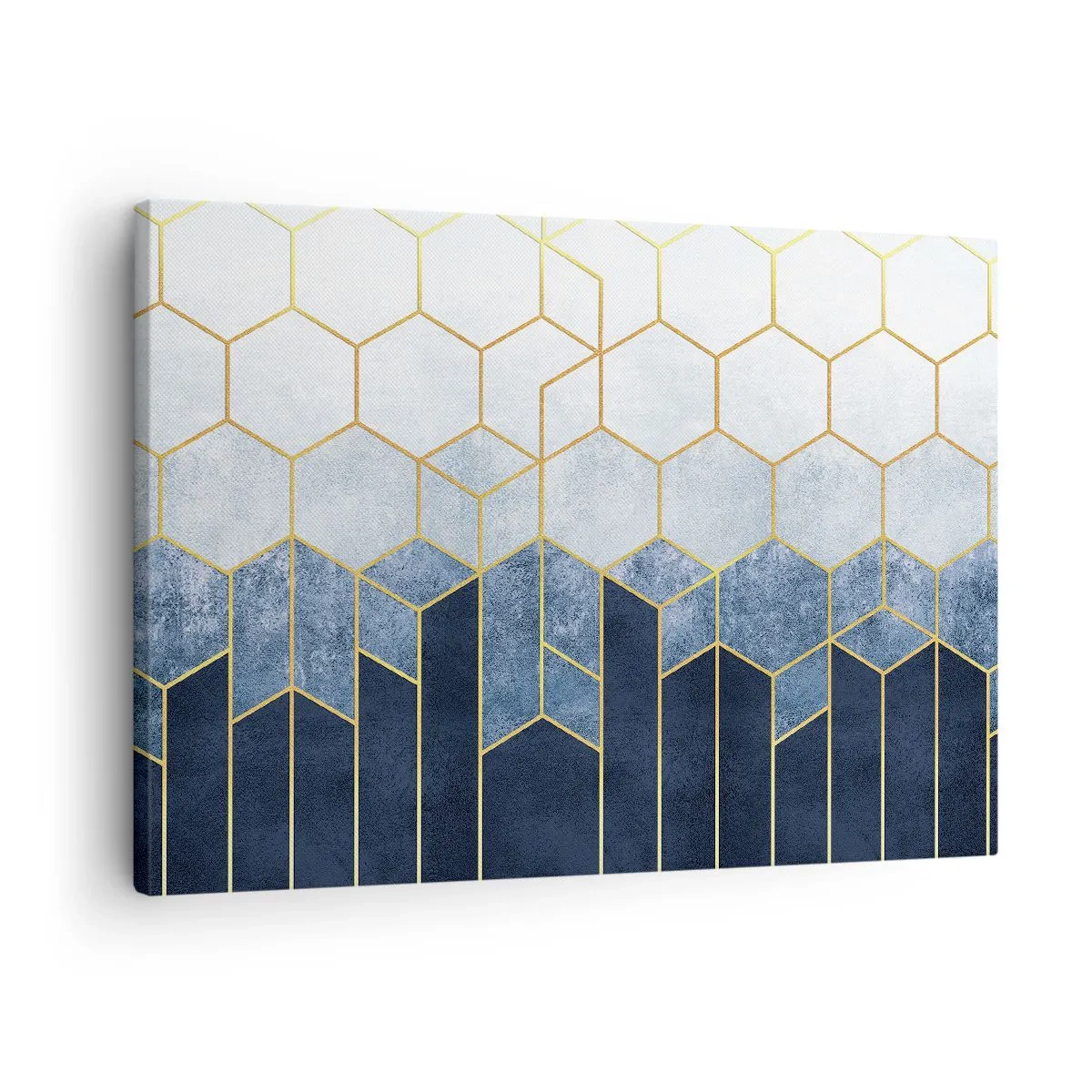 Vászonkép - Geometrikus minta arany és sötétkék árnyalatokban - 70x50cm - Kompozíció szinkópa ritmusban - Modern fali dekoráció nappalihoz és hálószobához ARTTOR