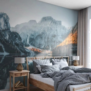 Fotótapéta Premium Sand - Tükrös táj - Tájkép, Hegyek, Tó - 100x70 cm