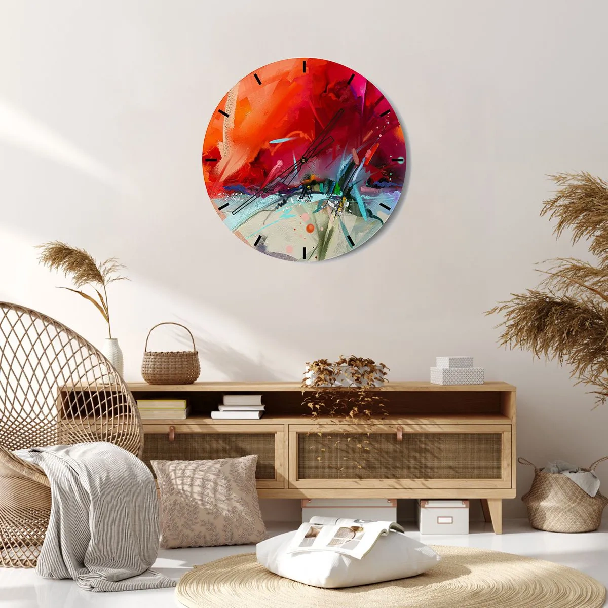 Falióra, Óra - Intenzív vörös színek és finom részletek absztrakt játéka - 30x30cm - Fények és színek robbanása - Modern fali dekoráció nappalihoz, konyhához és hálószobához ARTTOR