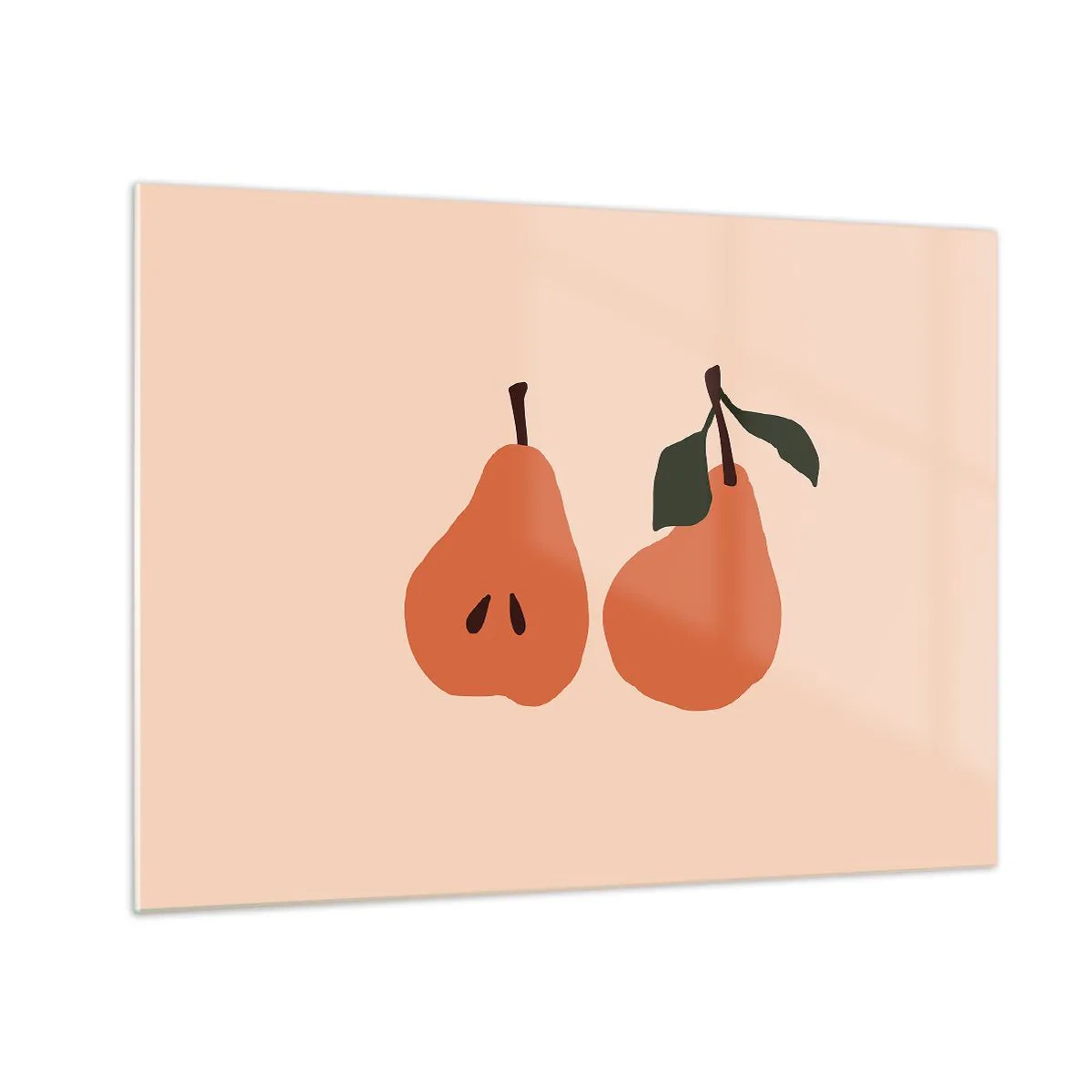 Üveg kép - Két körte illusztrációja bézs háttér előtt minimalista stílusban - 70x50cm - Maga az édesség - Modern fali dekoráció nappalihoz és hálószobához ARTTOR