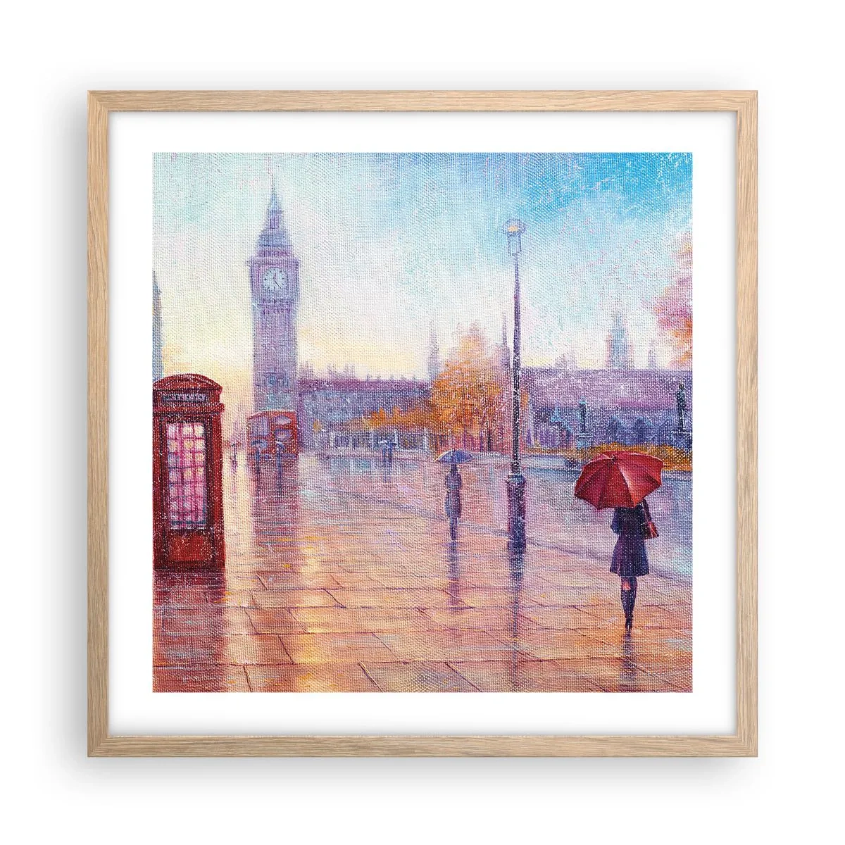 Poszter világos tölgy keretben - Őszi nap Londonban - 50x50 cm