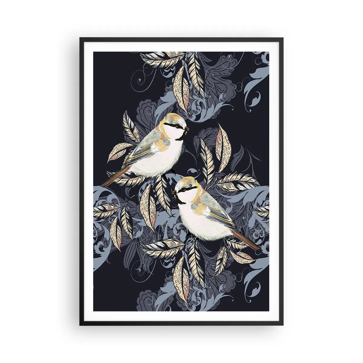 Poszter fehér keretben - Sárga-kék madárdal - 70x100 cm