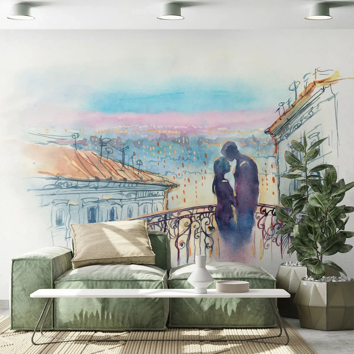 Fotótapéta Premium Sand - Párizsi szerelmesek - Építészet, Város, Pár szerelmes - 100x70 cm