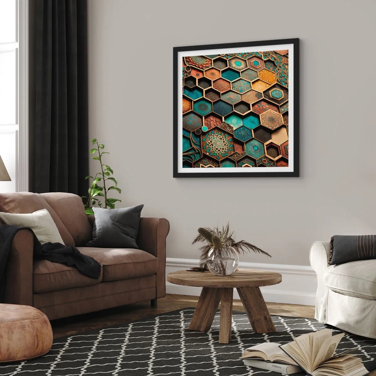 Poszter fehér keretben - Arab ornamentika - egy variáció - 30x30 cm