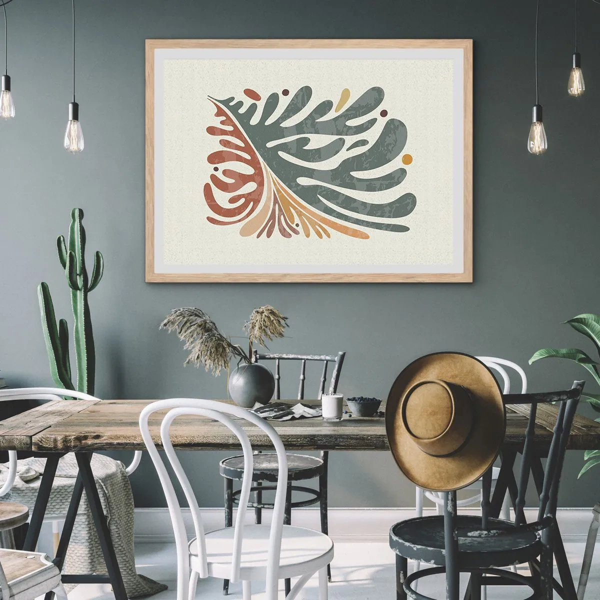 Poszter világos tölgy keretben - Többszínű levél - 70x50 cm