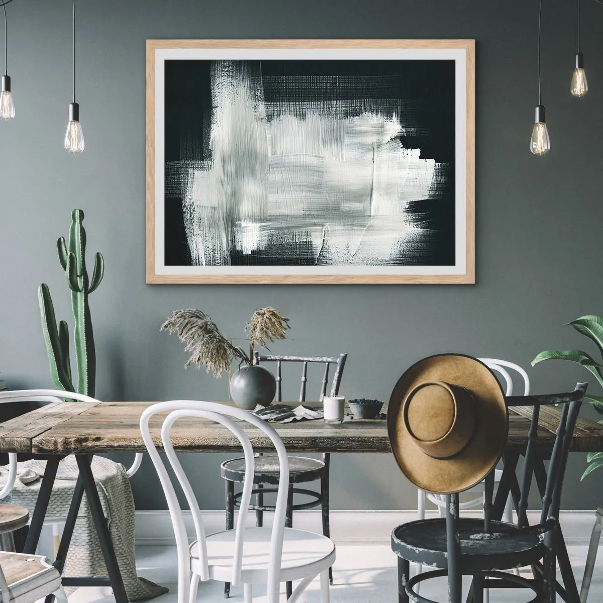 Poszter világos tölgy keretben - Függőlegből és vízszintből szőtt - 100x70 cm