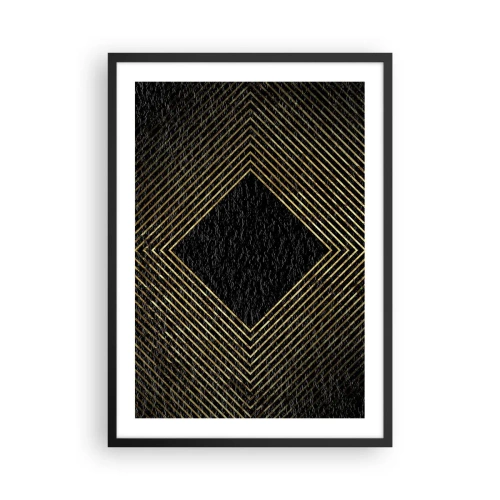 Poszter fehér keretben - Arany geometrikus vonalak fekete háttéren - 50x70cm - Geometria glamour stílusban - Modern fali dekoráció nappalihoz és hálószobához ARTTOR