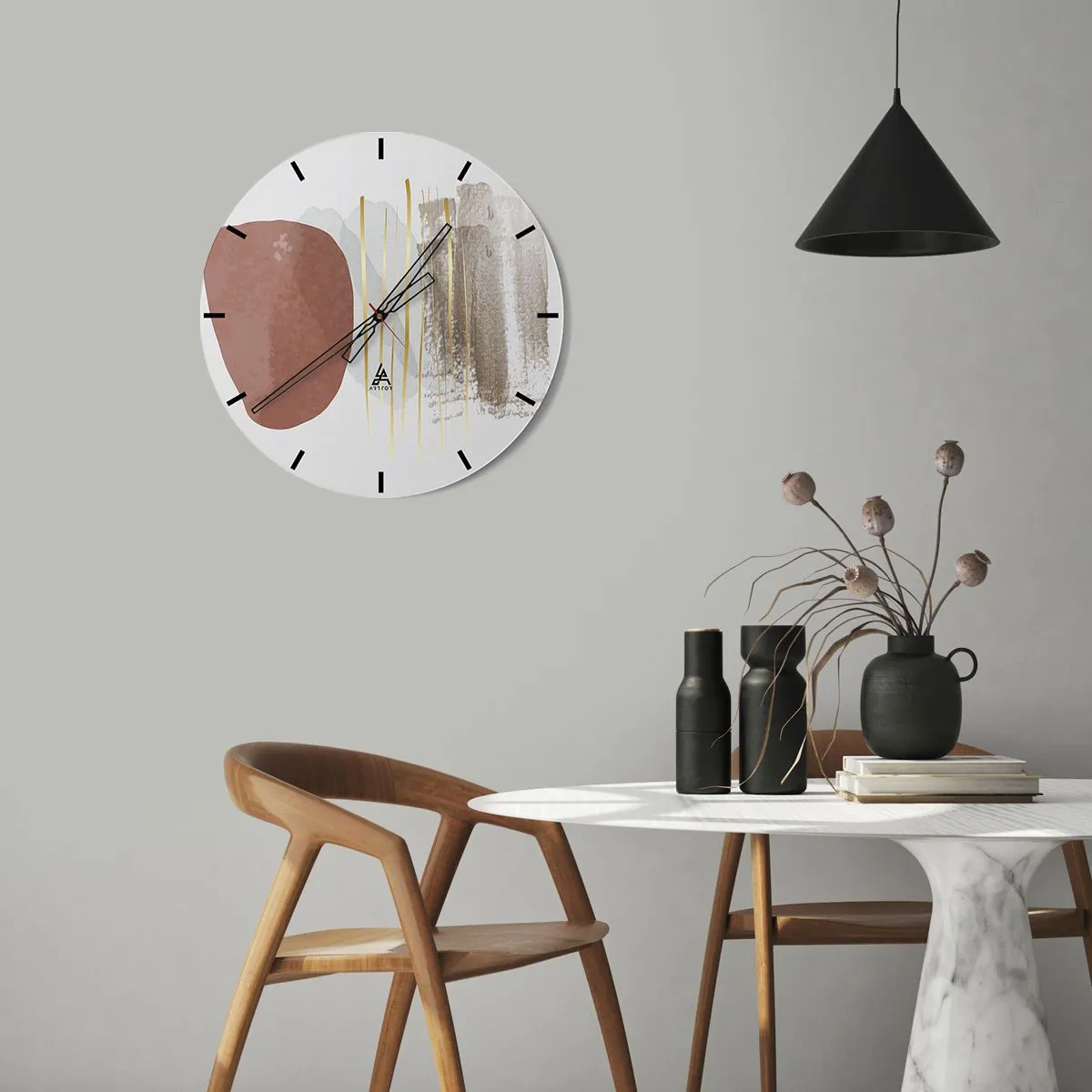 Falióra, Óra - Minimalista absztrakt formák bézs és barna árnyalatokban - 30x30cm - Absztrakt oszlopsor - Modern fali dekoráció nappalihoz, konyhához és hálószobához ARTTOR