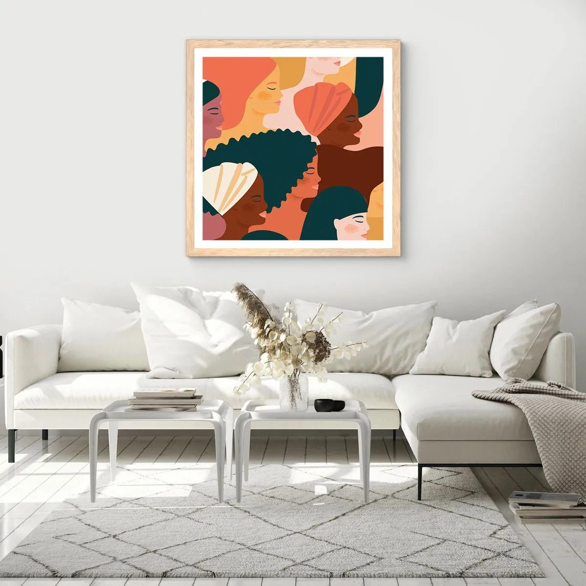 Poszter világos tölgy keretben - Csak a nőiesség - 30x30 cm