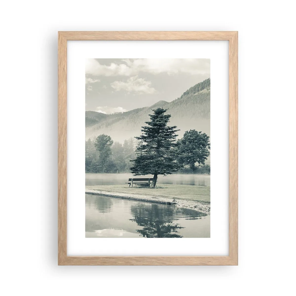 Poszter világos tölgy keretben - A tó még alszik - 30x40 cm