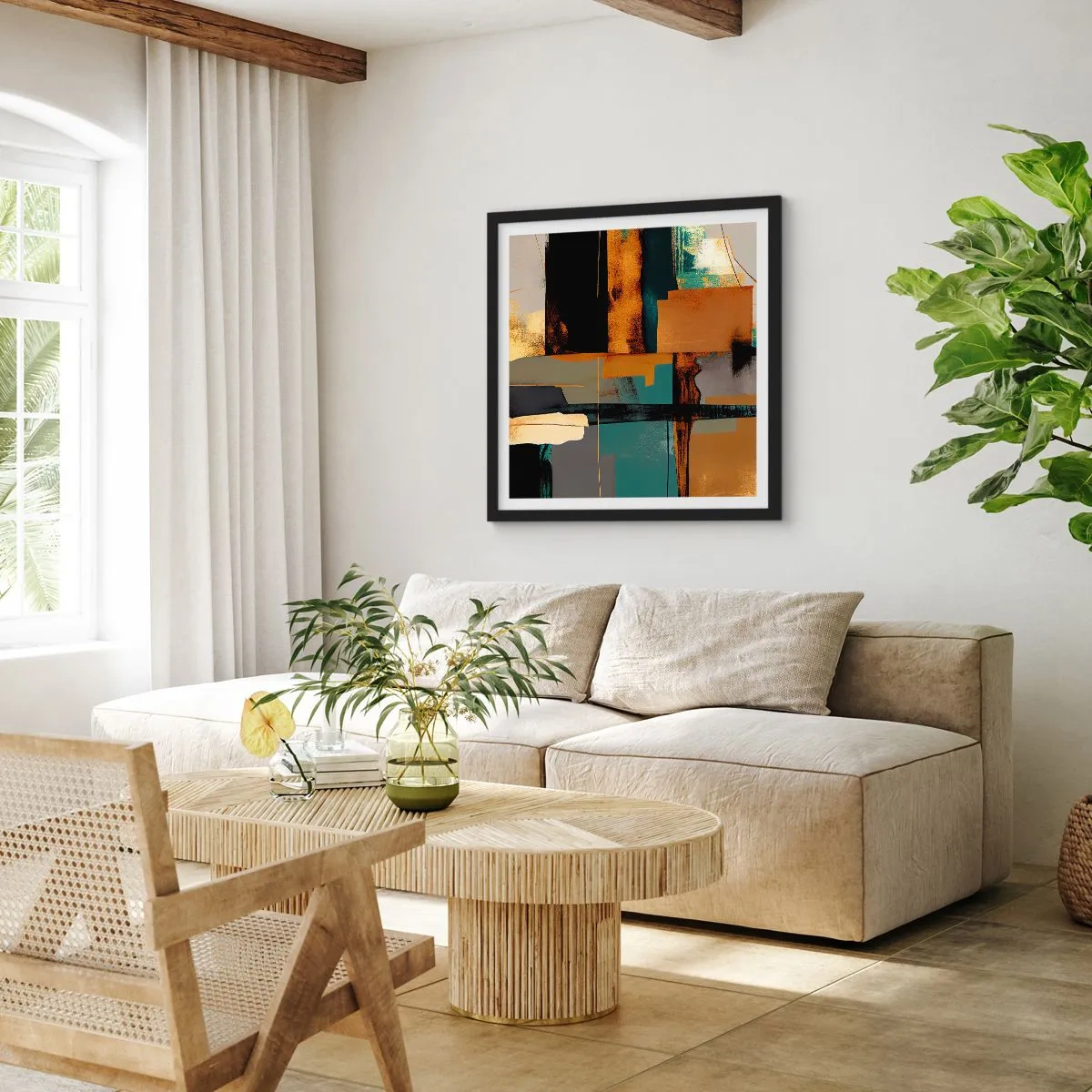 Poszter fehér keretben - Absztrakció - fény és árnyék - 60x60 cm