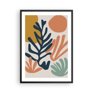 Poszter fehér keretben - Növényi formák színes kompozíciója modern stílusban - 50x70cm - Koralltengerek - Modern fali dekoráció nappalihoz és hálószobához ARTTOR