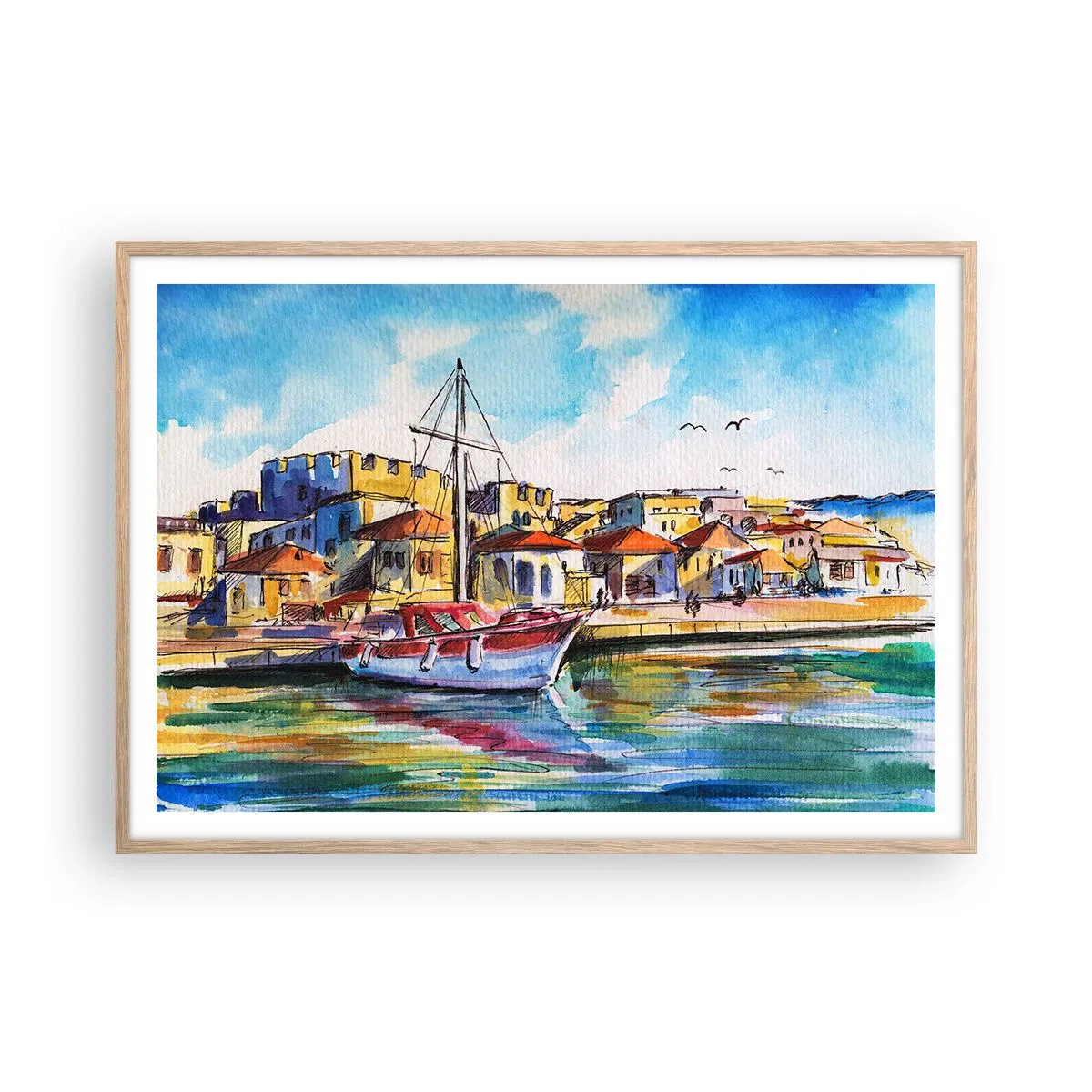 Poszter világos tölgy keretben - Szivárványos délután - 100x70 cm