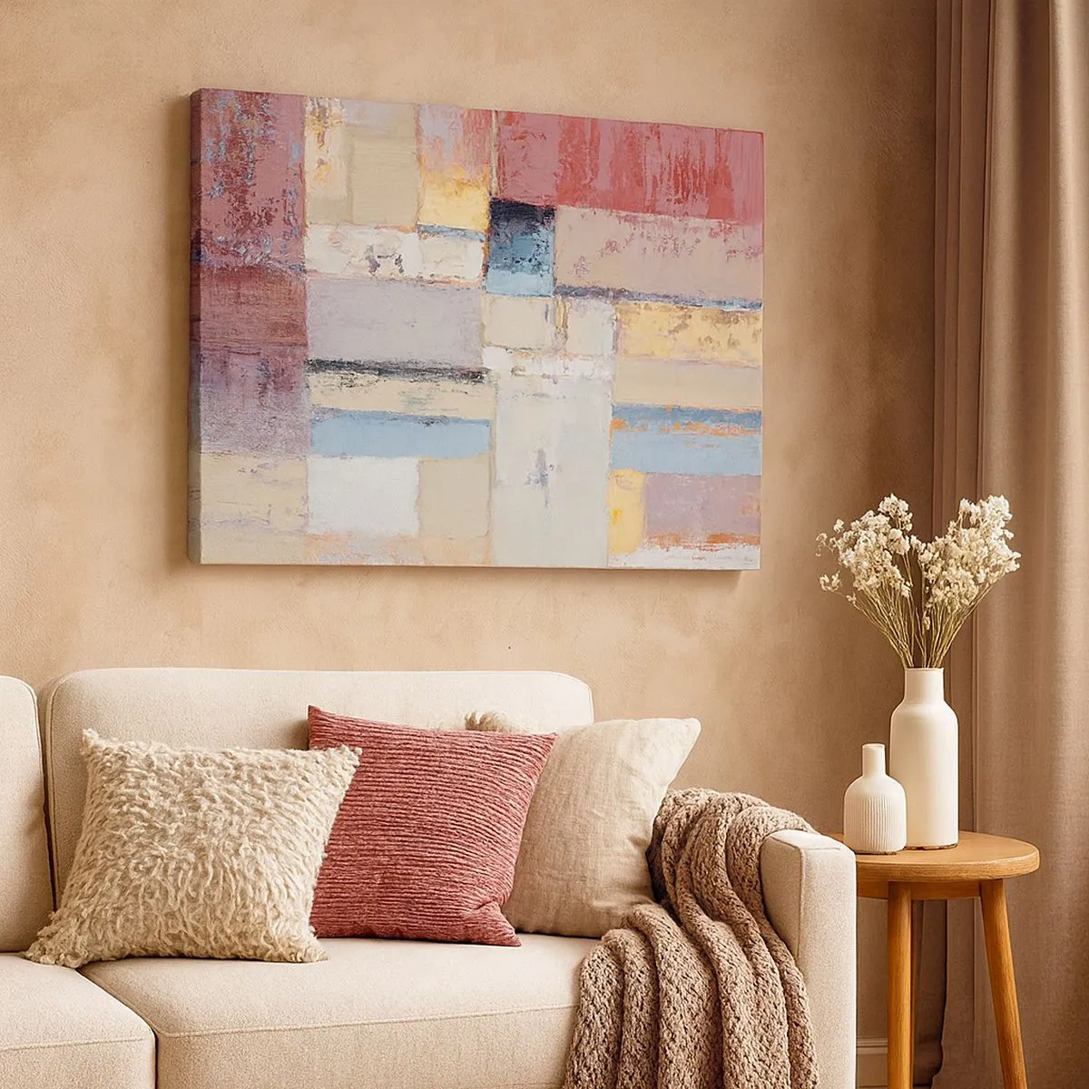 Vászonkép - Geometrikus kompozíció pasztell színekben - 70x50cm - A geometria nyugalma - Modern fali dekoráció nappalihoz és hálószobához ARTTOR