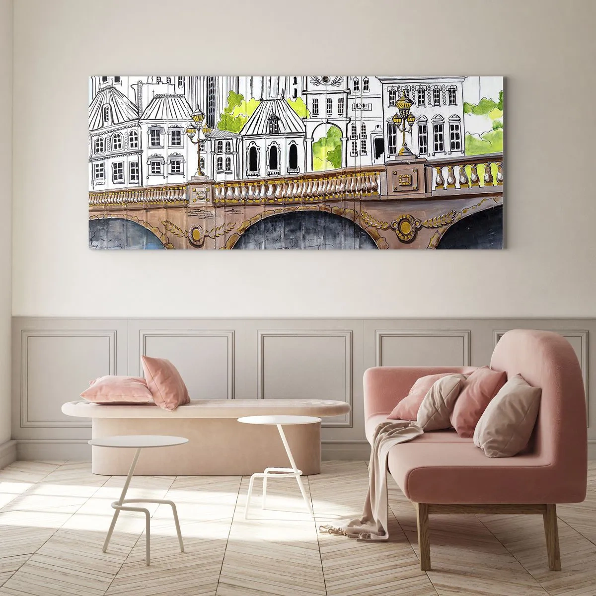 Üveg kép - Város mint a festményről - 140x50 cm