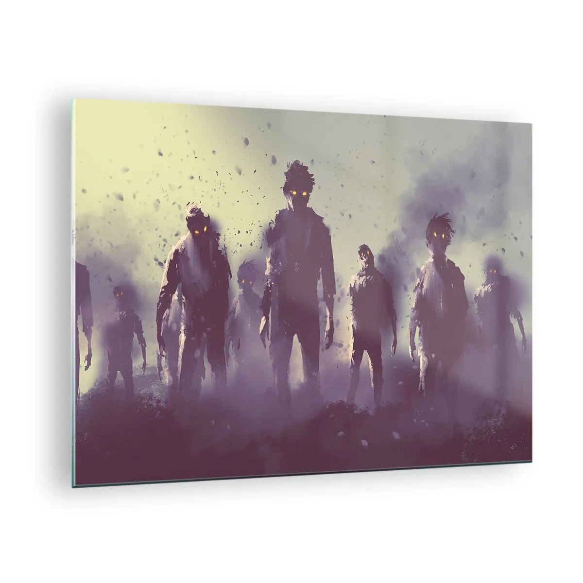 Üveg kép - Egy csoport alak sötét illusztrációja a ködben - 70x50cm - Figyelj! Jönnek - Modern fali dekoráció nappalihoz és hálószobához ARTTOR