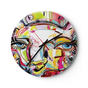 Falióra, Óra - Színes absztrakt portré kifejező szemekkel - 30x30cm - A macska természetének gazdagsága - Modern fali dekoráció nappalihoz, konyhához és hálószobához ARTTOR