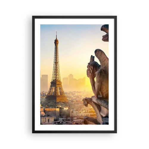 Poszter fehér keretben - Az Eiffel-torony látképe napfelkeltekor, a kő vízköpők perspektívájával - 50x70cm - Sok minden változott... - Modern fali dekoráció nappalihoz és hálószobához ARTTOR