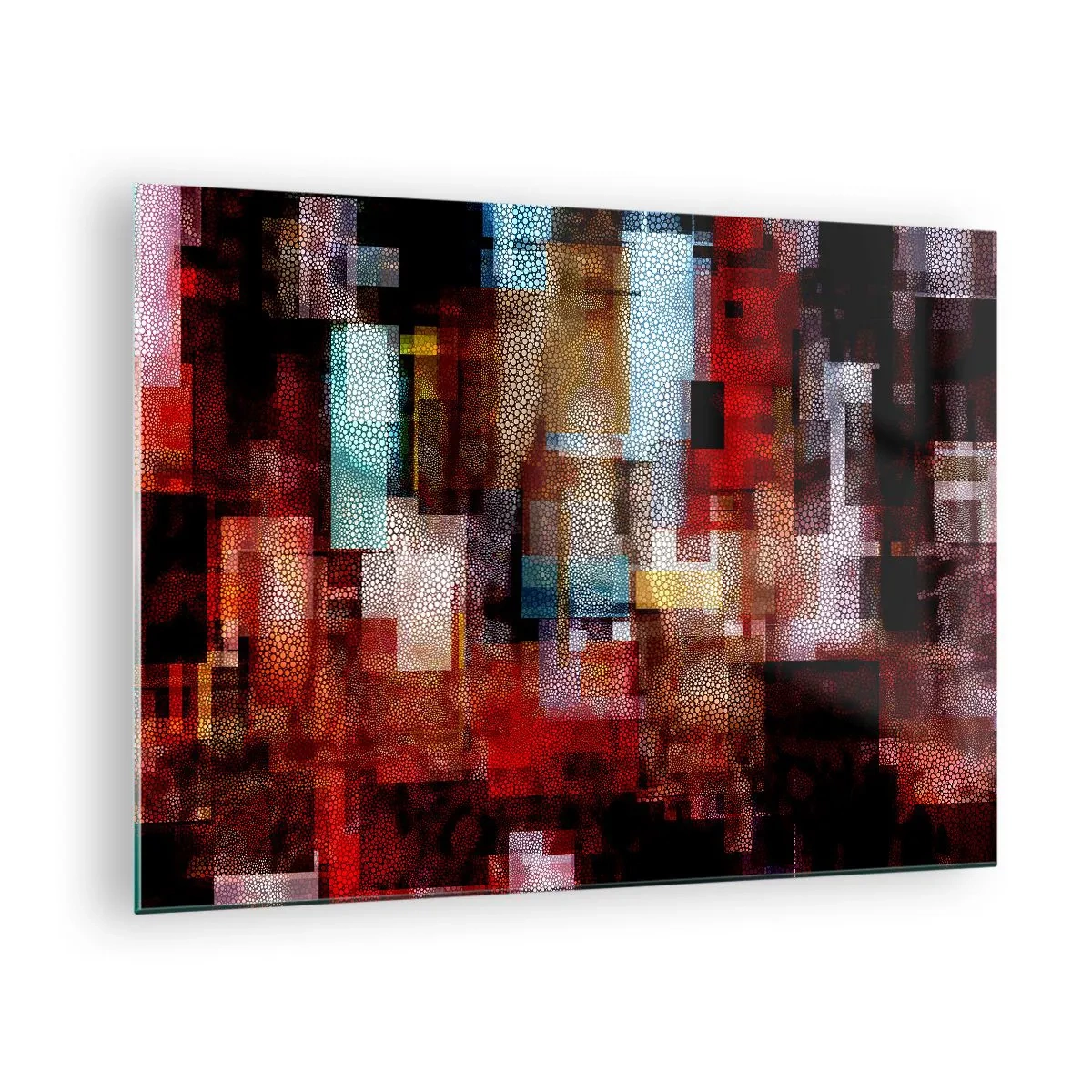 Üveg kép - Absztrakt geometrikus kompozíció vörös árnyalatokban - 70x50cm - Zavartság zavartsággal - Modern fali dekoráció nappalihoz és hálószobához ARTTOR